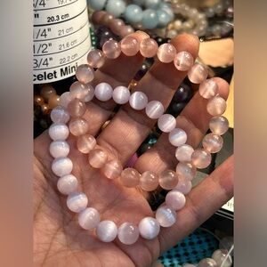 Two cats eye selenite bracelets 6 1/2 and 6 3/4 inch bracelets 8 mm